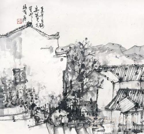 张锦华 篁岭秋雨 34x35cm