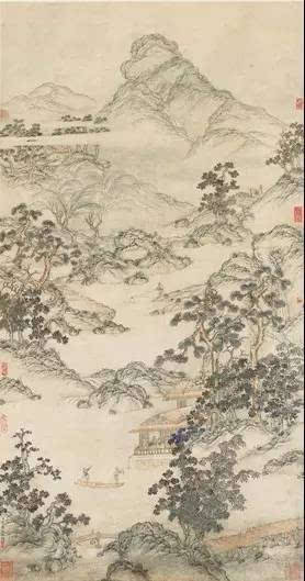 焦秉贞 松溪问鱼 设色纸本 立轴